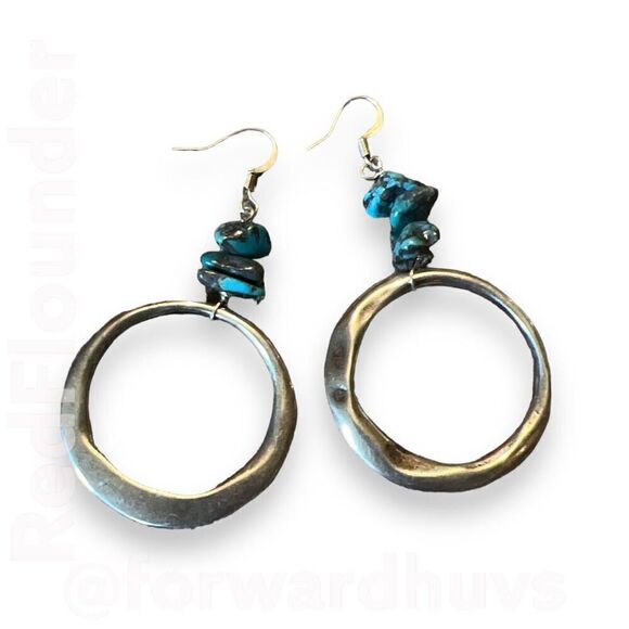 Bundle Sale 3 for $15 | Silver Tone Dangle Earrings with Turquoise Chips - Picture 1 of 8